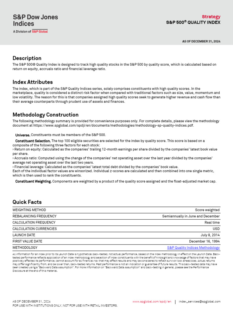 Fs SP 500 Quality Us Dollar | PDF | Stock Market Index | Price–Earnings  Ratio