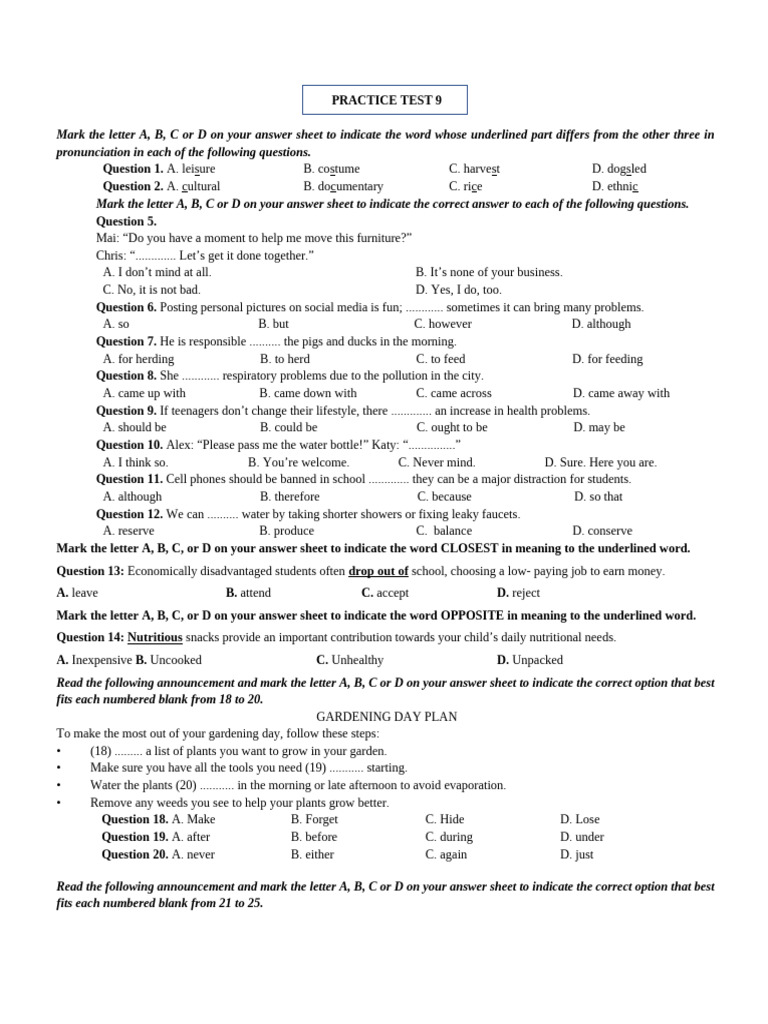 Practice Test 9 Overview | PDF | Ho Chi Minh City