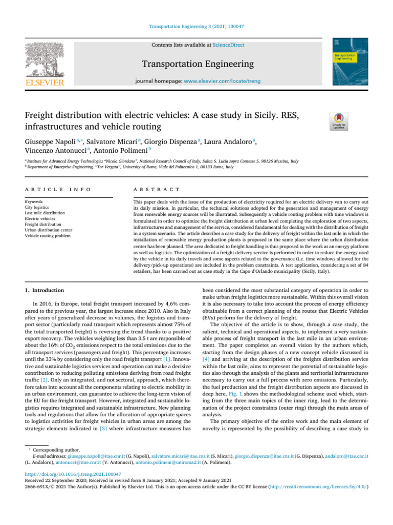 Freight Distribution With Electric Vehicles A Case Study 2021 ...