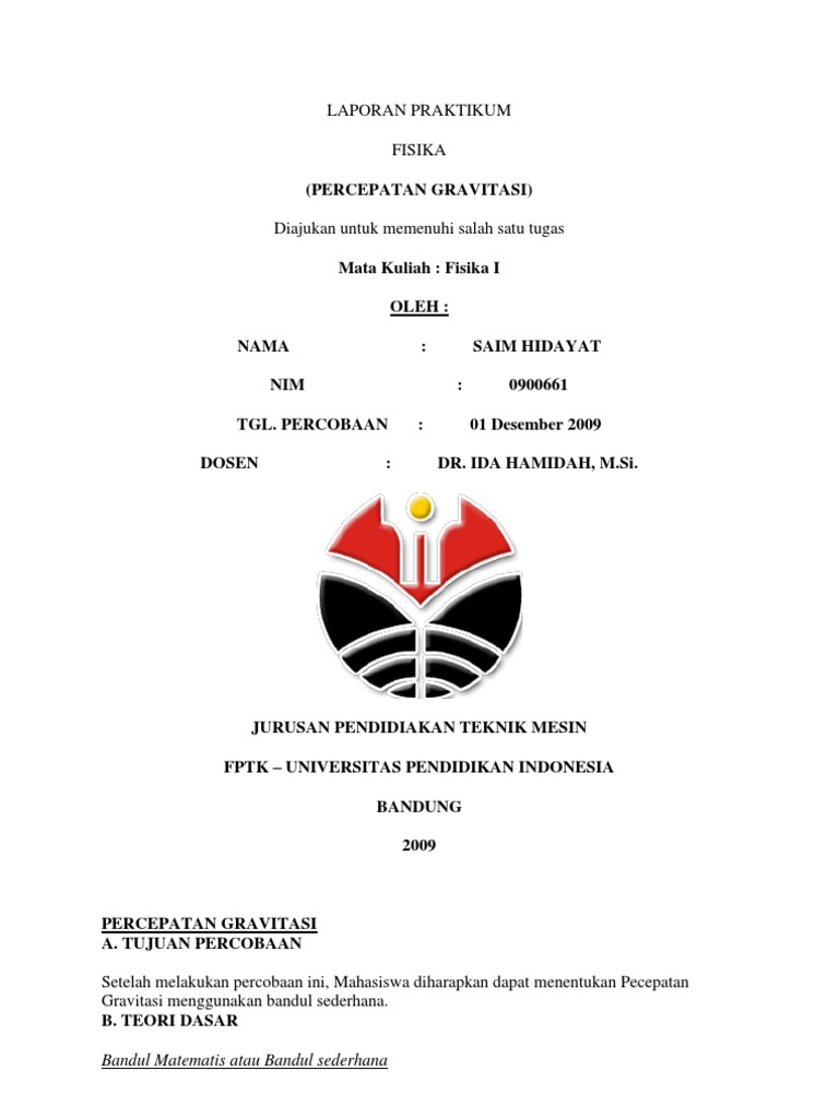Contoh Laporan Praktikum Fisika Bandul Matematis ...