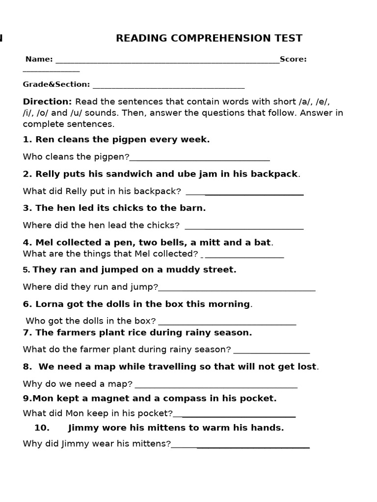 Reading Comprehesnsion Test | PDF