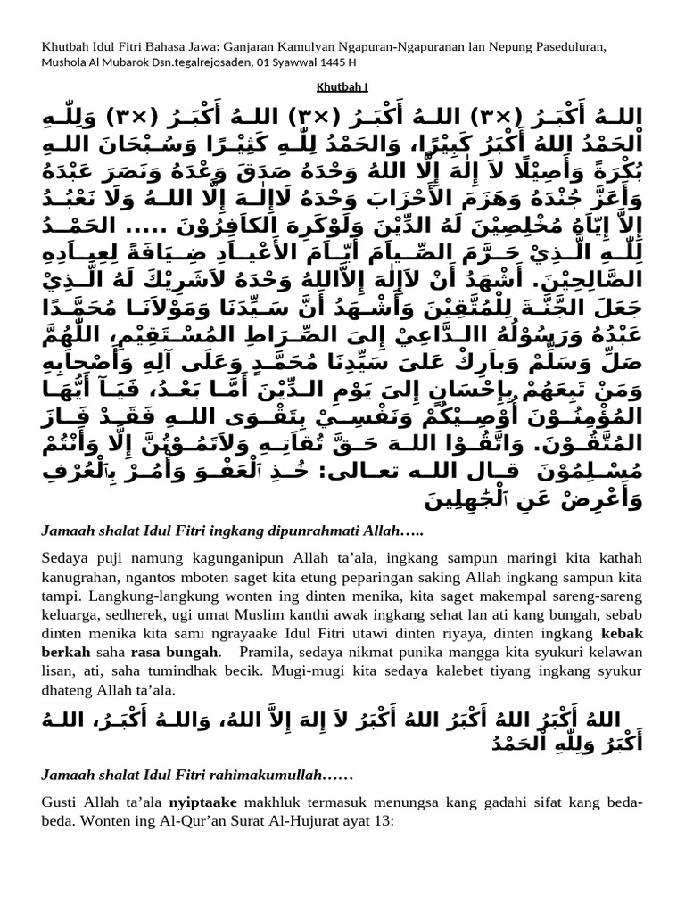 Khutbah Idul Fitri: Silaturahmi dan Pengampunan | PDF