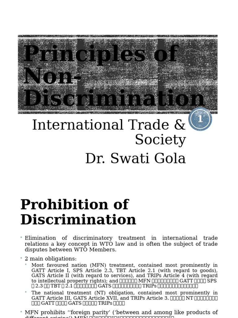 Non-Discrimination in International Trade | PDF | Most Favoured Nation ...