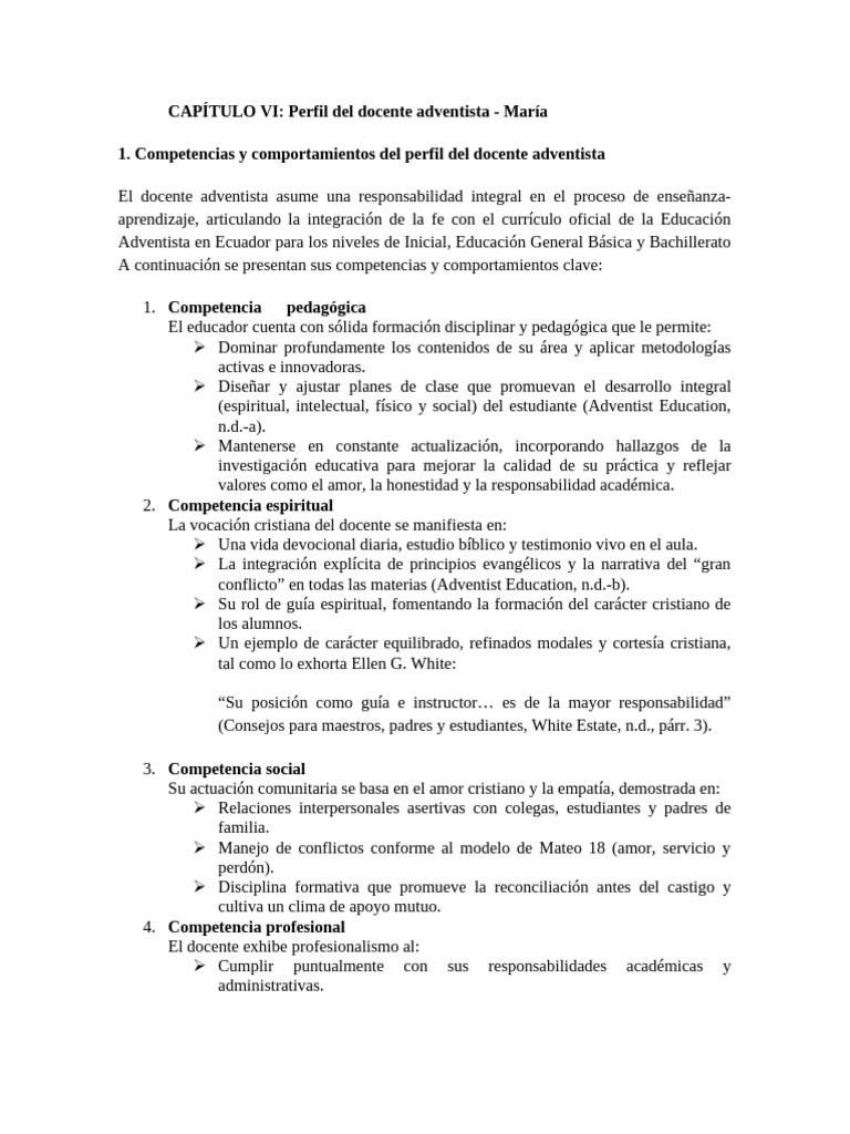 Perfil y Evaluación del Docente Adventista | PDF | Evaluación | Plan de ...