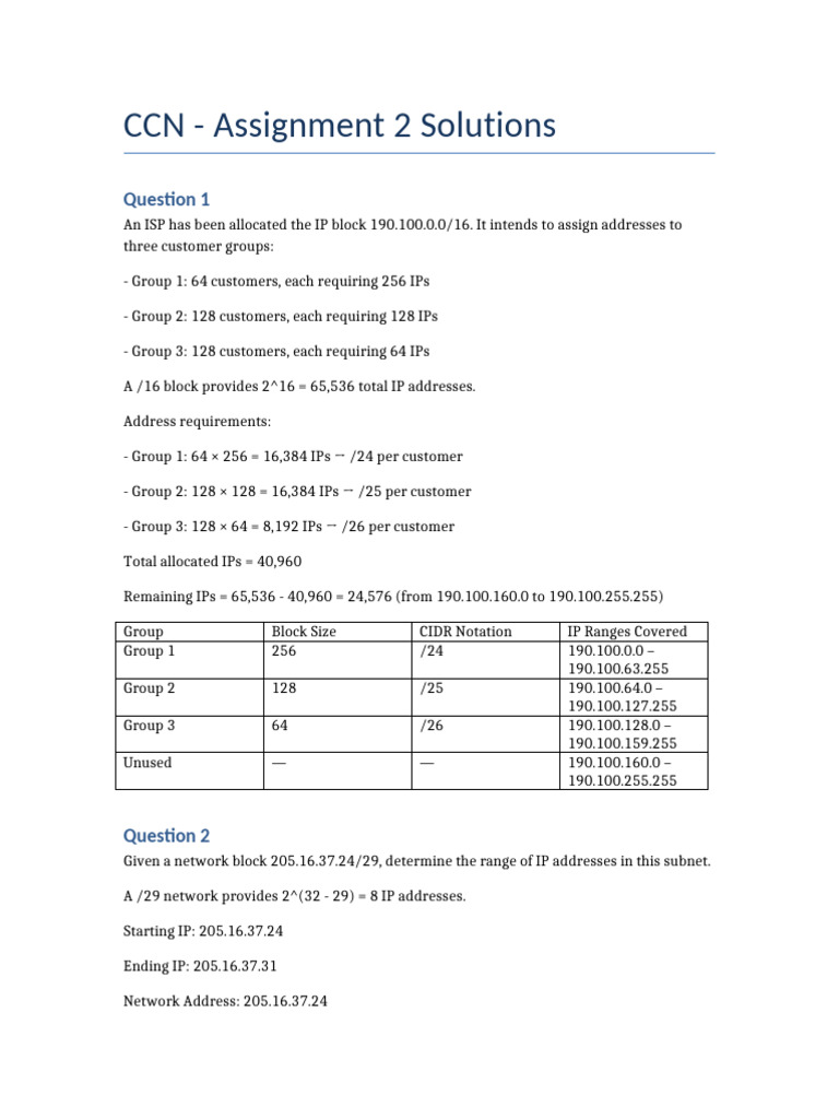 CCN Assignment 2 Solutions | PDF