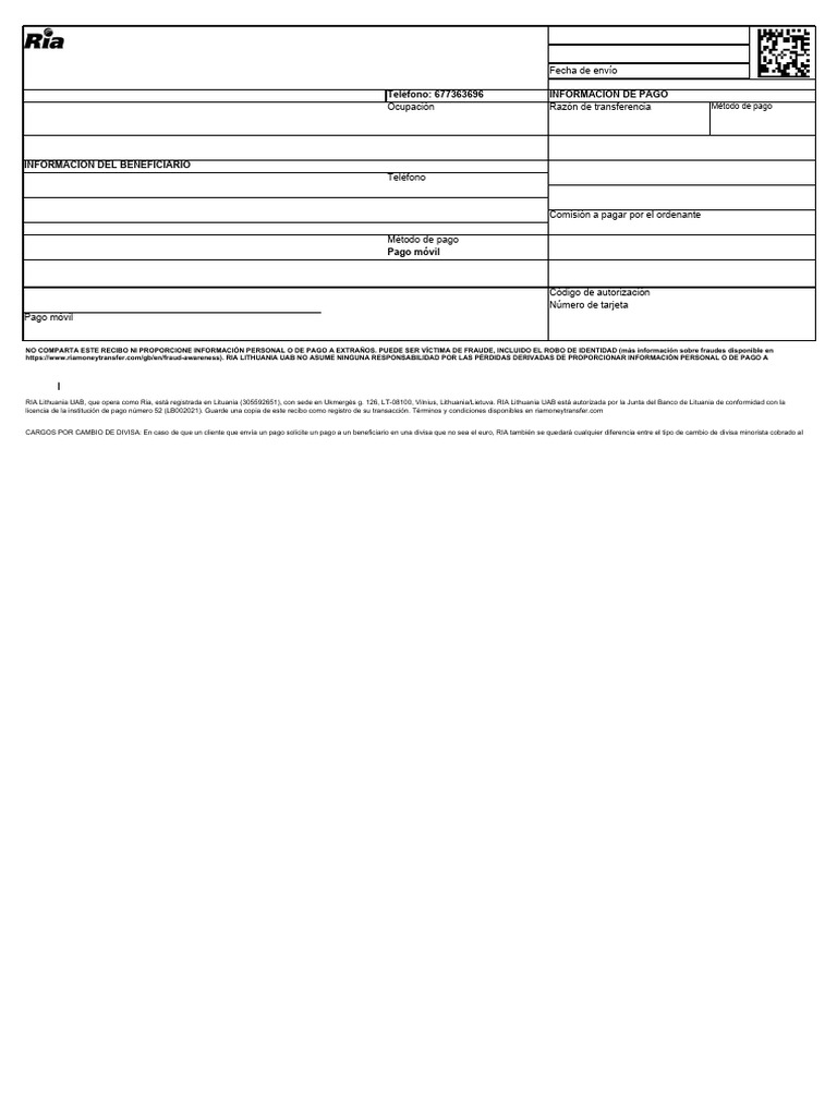 Recibo de Transferencia RIA Euro-COP | PDF | Moneda | Economias