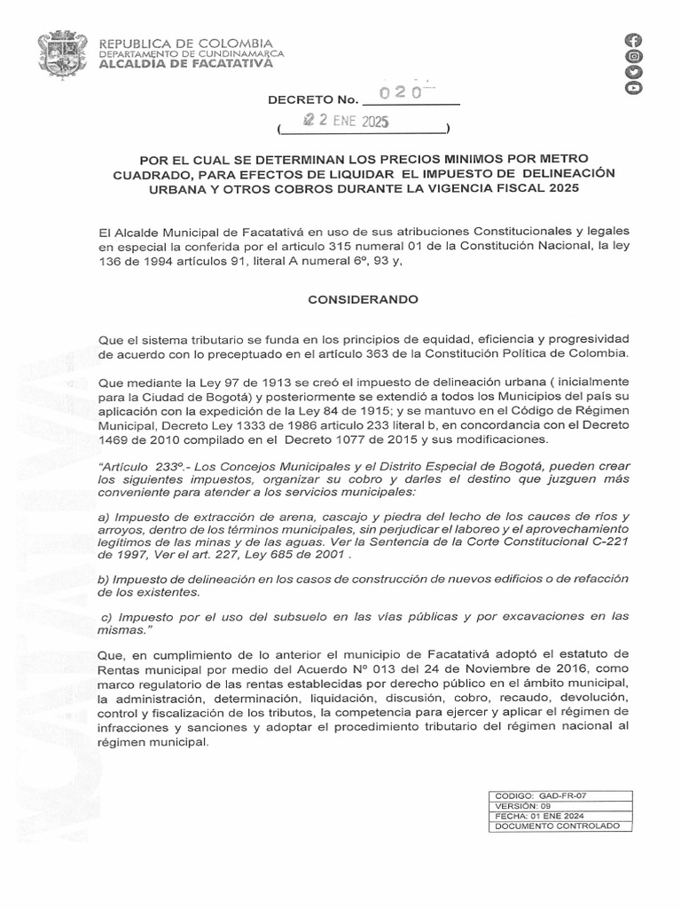 Decreto 020 de 2025 | PDF