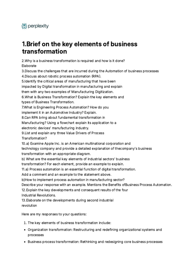Ief On The Key Elements of Business Transforma | PDF | Automation ...