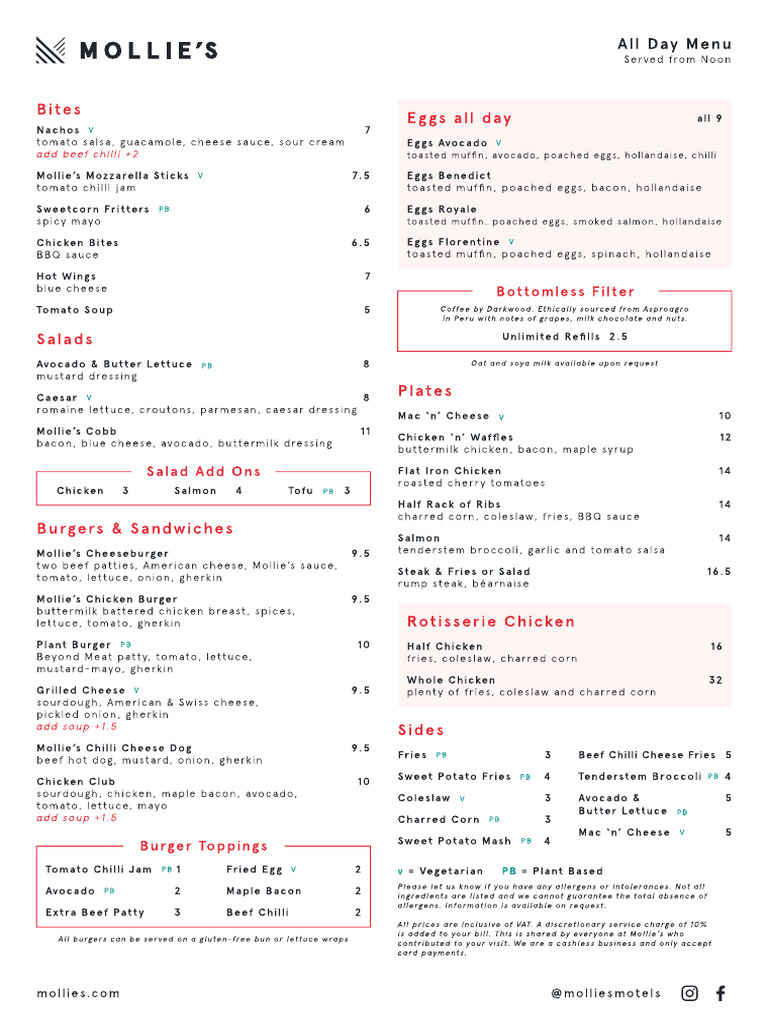 Mollie's All-Day Menu Options | PDF | Hamburgers | Foods