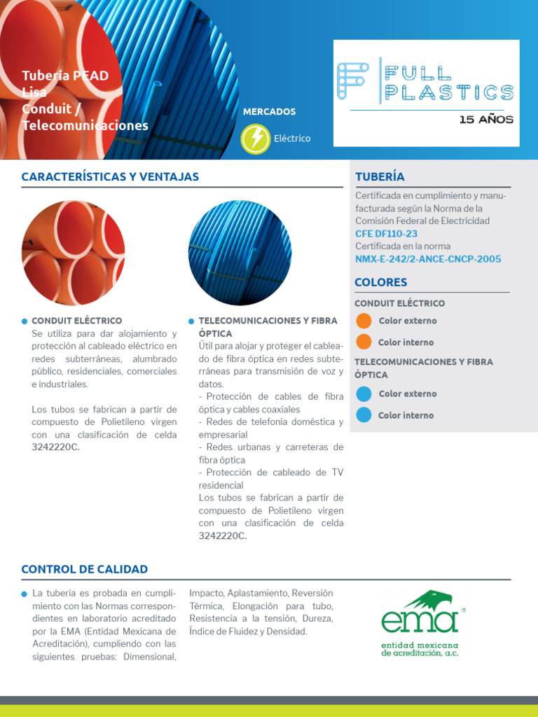 Tubería PEAD Lisa para Conduit Eléctrico | PDF | Fibra óptica ...