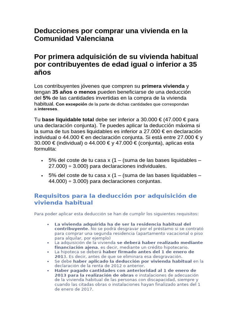 Deducciones por vivienda en Valencia | PDF