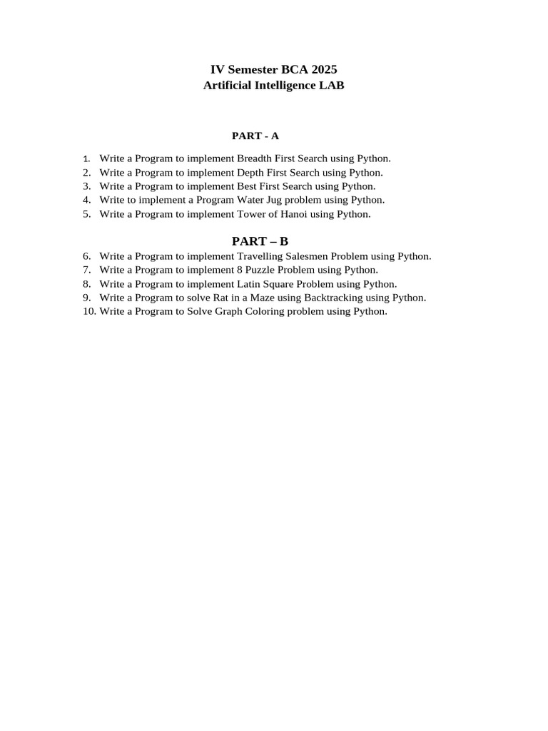 BCA IV Semester AI Lab Python Programs | PDF | Mathematical Logic ...