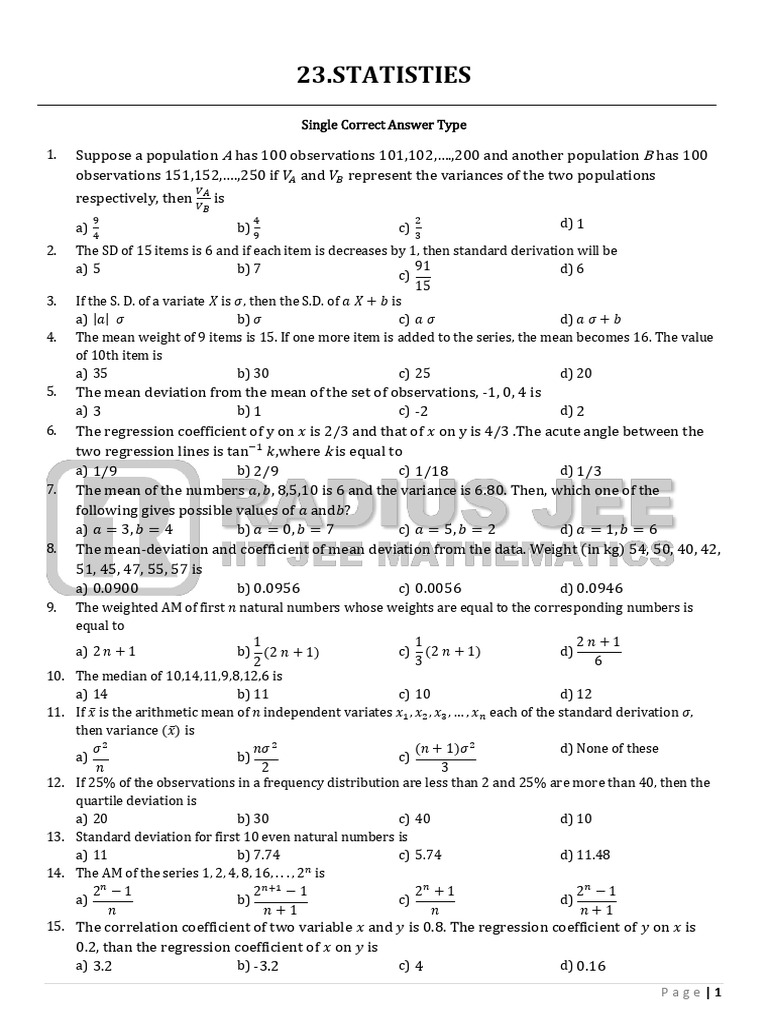23.STATISTIES | PDF | Mean | Mode (Statistics)