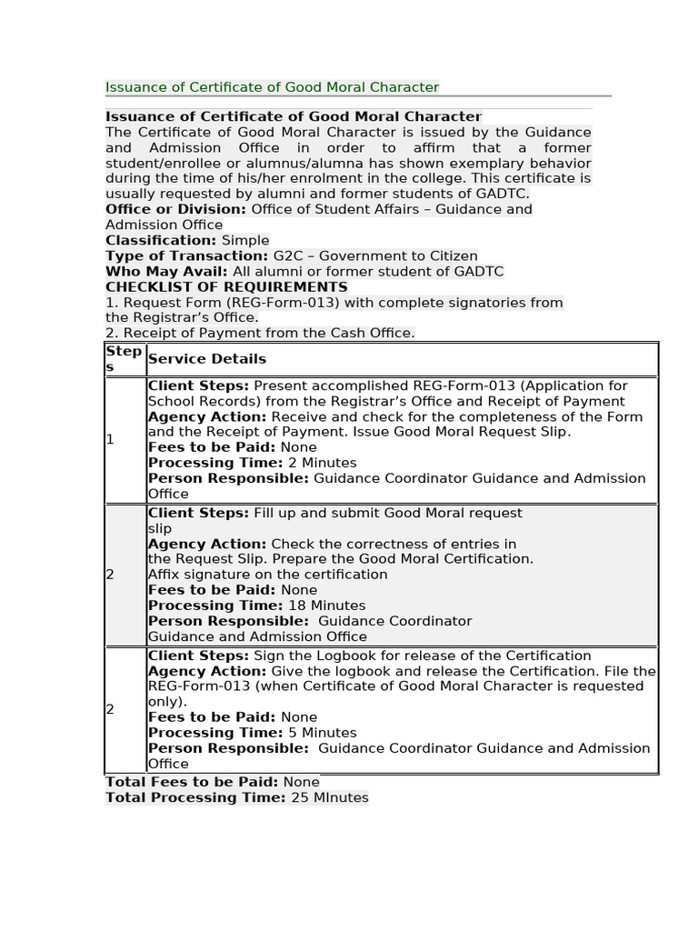 Good Moral Certificate Issuance Process | PDF