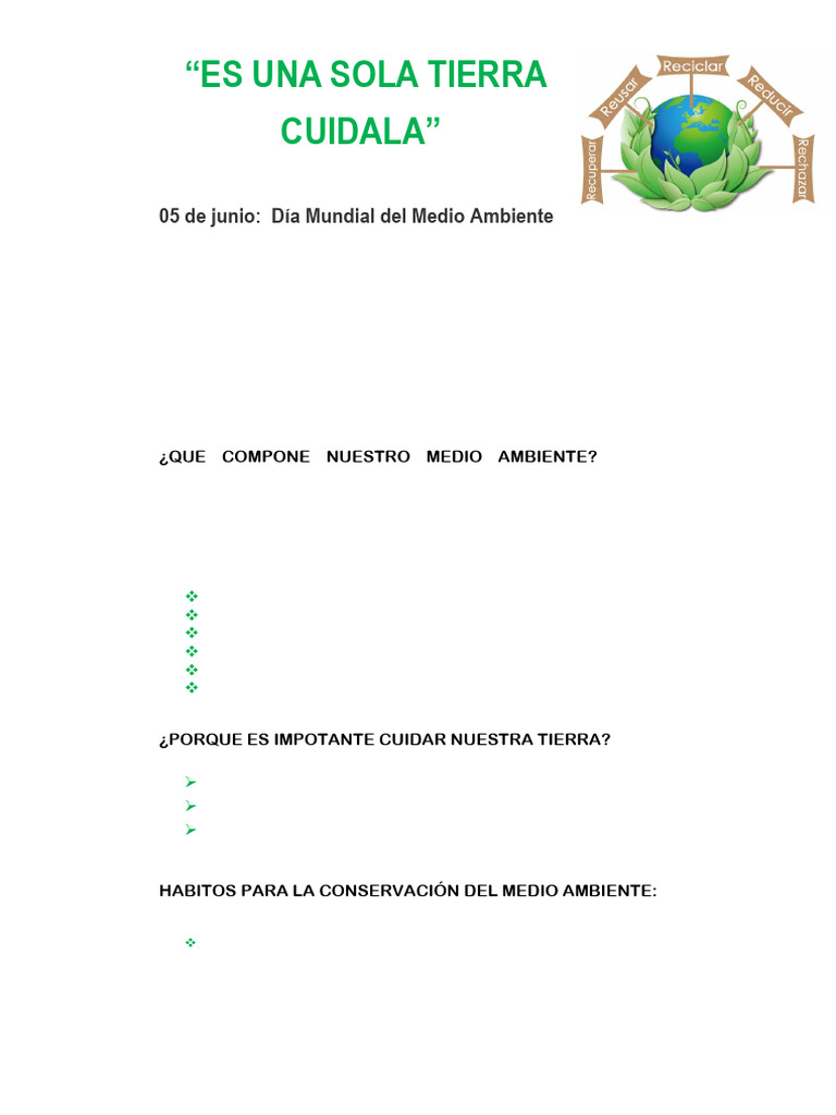 05 de Junio DIA MUNDIAL DEL MEDIO AMBIENTE | PDF