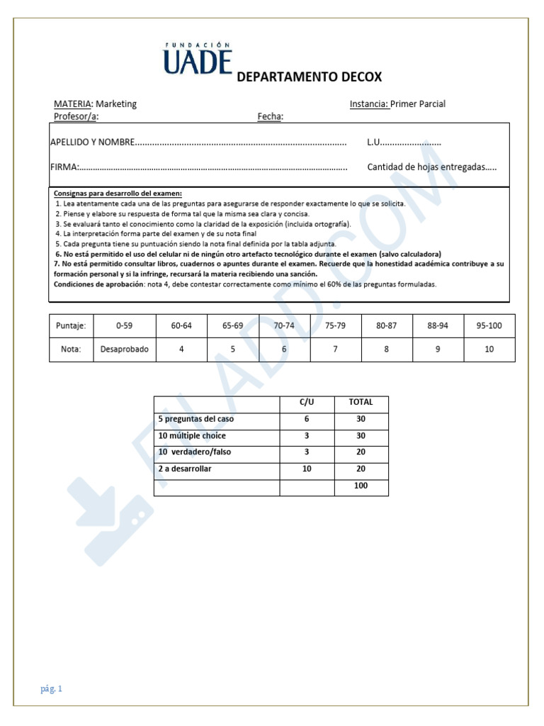 Examen de Marketing: Primer Parcial | PDF | Alimentos | Marketing