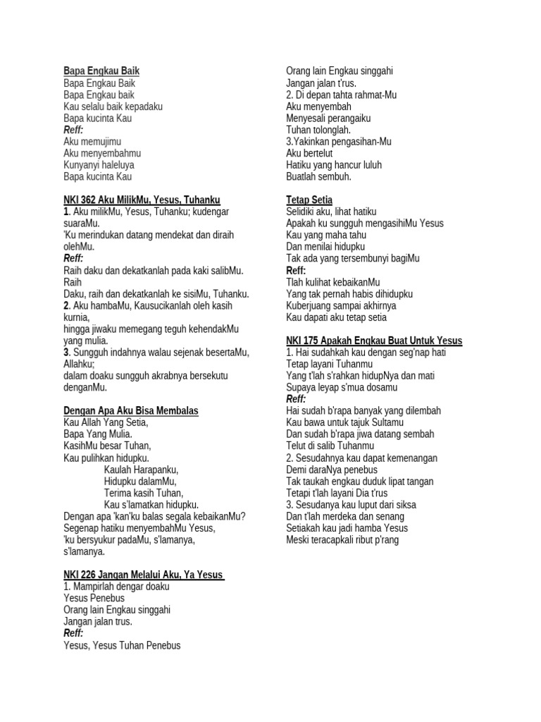 Lirik Lagu Iman dan Pengabdian kepada Yesus | PDF