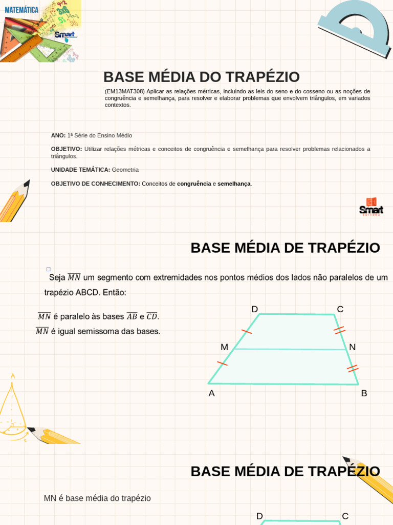 Base Média do Trapézio: Exercícios e Teoremas | PDF