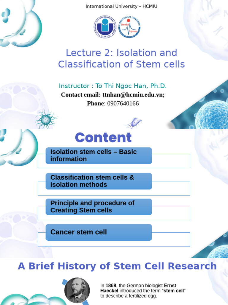 Lecture 2 - Isolation and Classification of Stem Cells | PDF | Stem ...