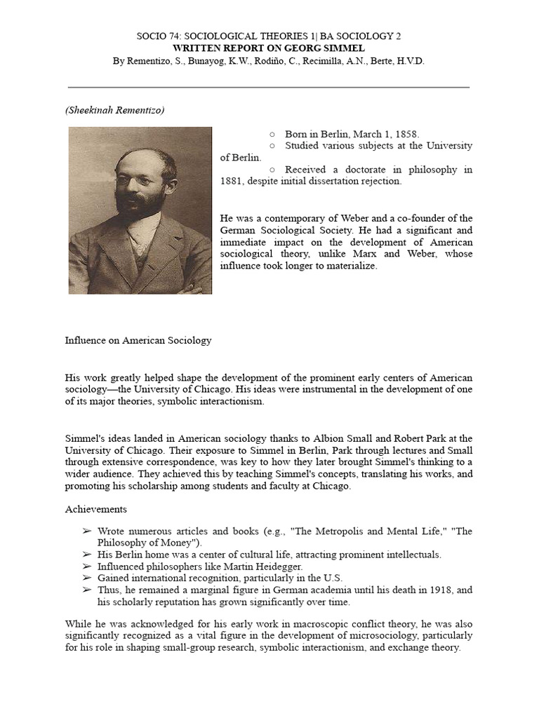 Georg Simmel's Impact on Sociology | PDF | Sociology | Social Structure