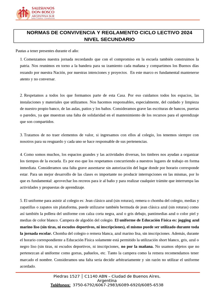 Acuerdo de Convivencia 2024 | PDF | Escuelas