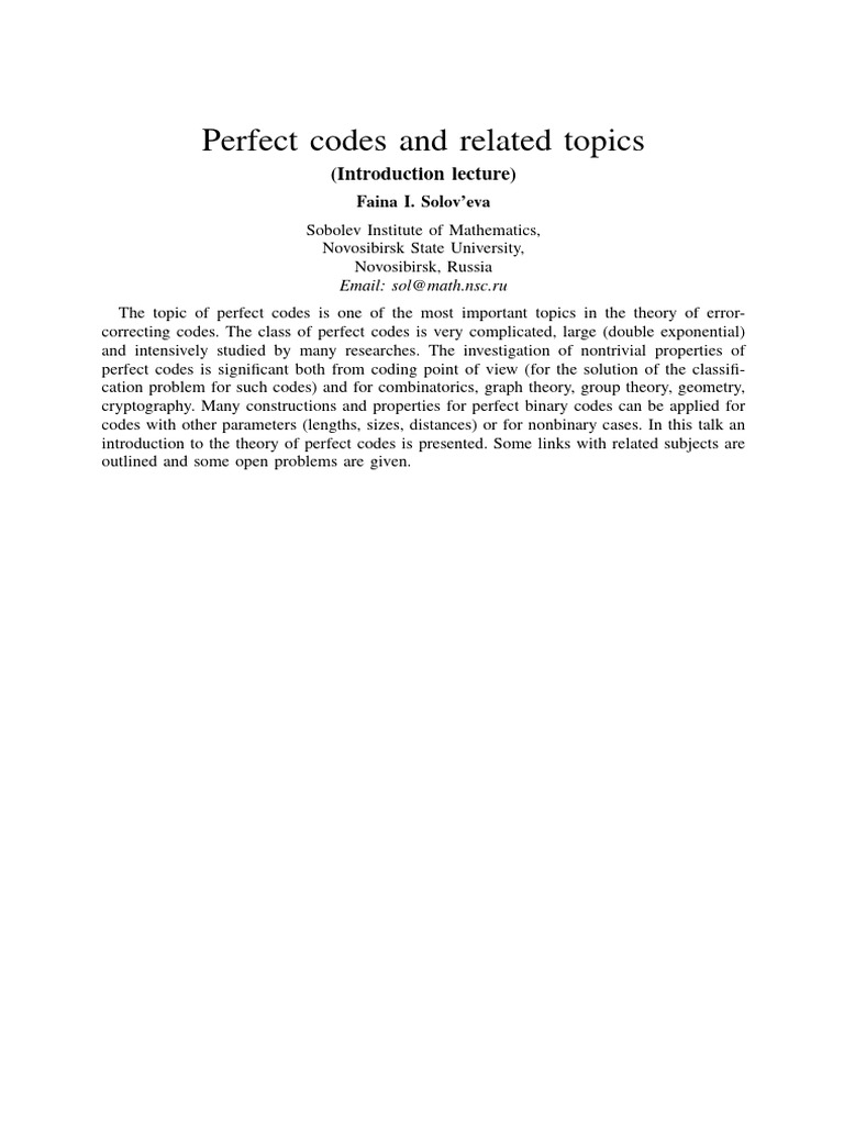 Introduction to Perfect Codes Theory | PDF | Vertex (Graph Theory ...