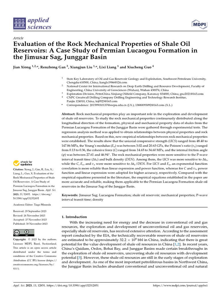 Applsci 13 12851 v2 | PDF | Strength Of Materials | Petroleum Reservoir