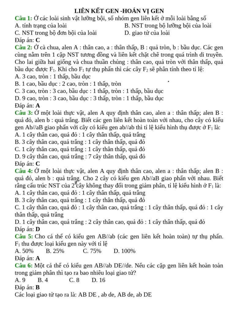 3.Sinh 12- Lien Ket Gen- Hoan Vi Gen | PDF