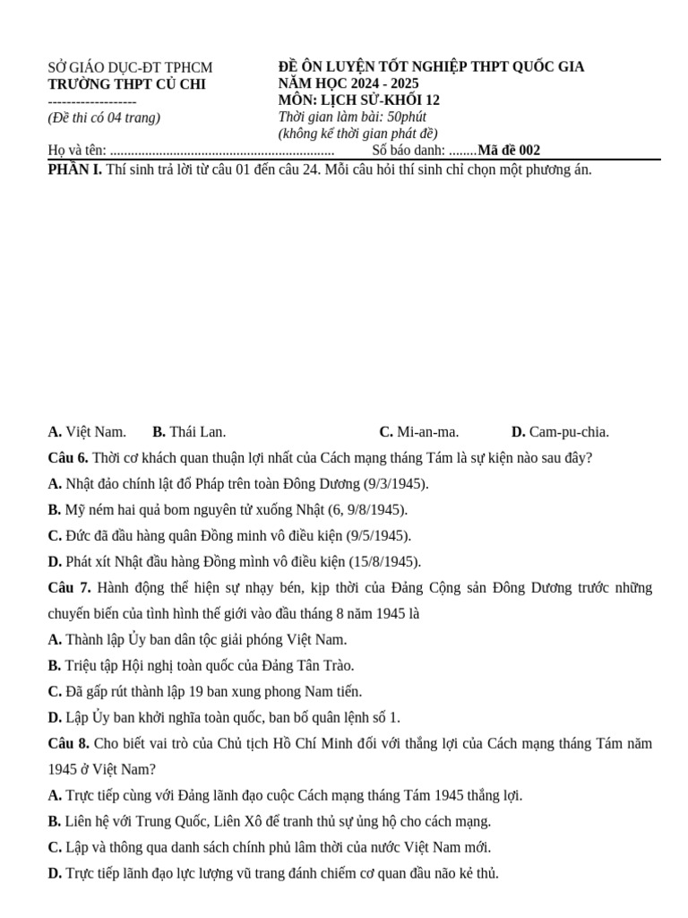 MÃ ĐỀ 002 | PDF