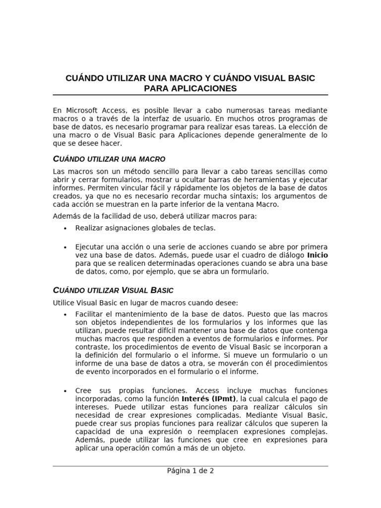 Macros vs. Visual Basic en Access | PDF | Macro (informática) | Básico