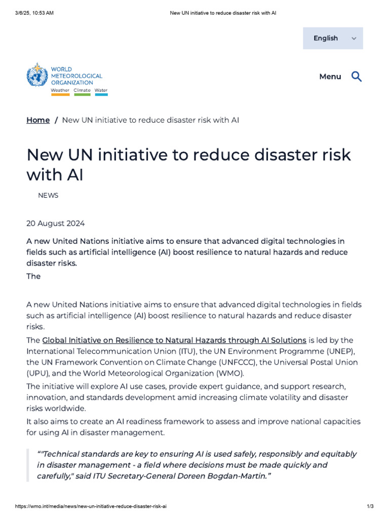 New UN Initiative To Reduce Disaster Risk With AI | PDF | Emergency ...