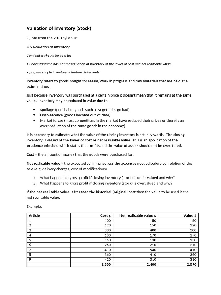 Inventory Valuation Methods Explained | PDF | Inventory | Valuation ...