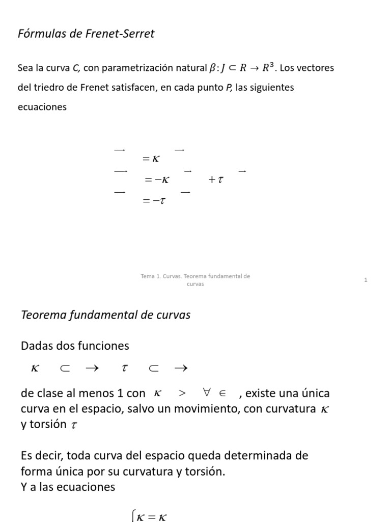 Fórmulas de Frenet-Serret y Curvatura | PDF | Física Matemática | Espacio