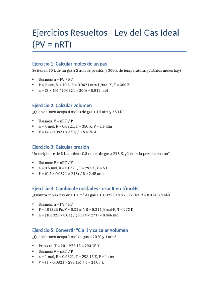 Ejercicios Resueltos de Gases Ideales | PDF