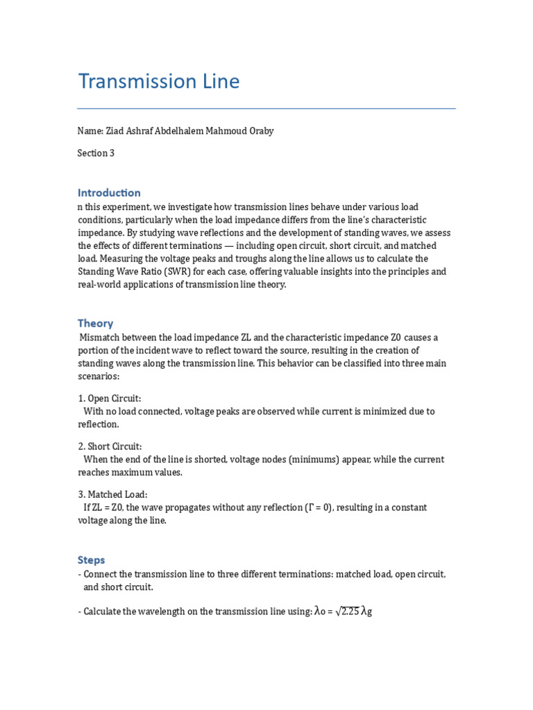 Transmission Line Report 2 | PDF