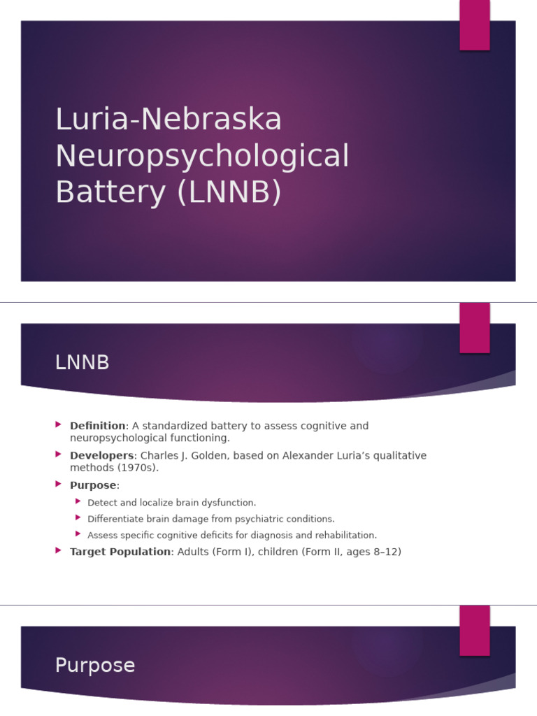 Luria-Nebraska Neuropsychological Battery (LNNB) | PDF ...