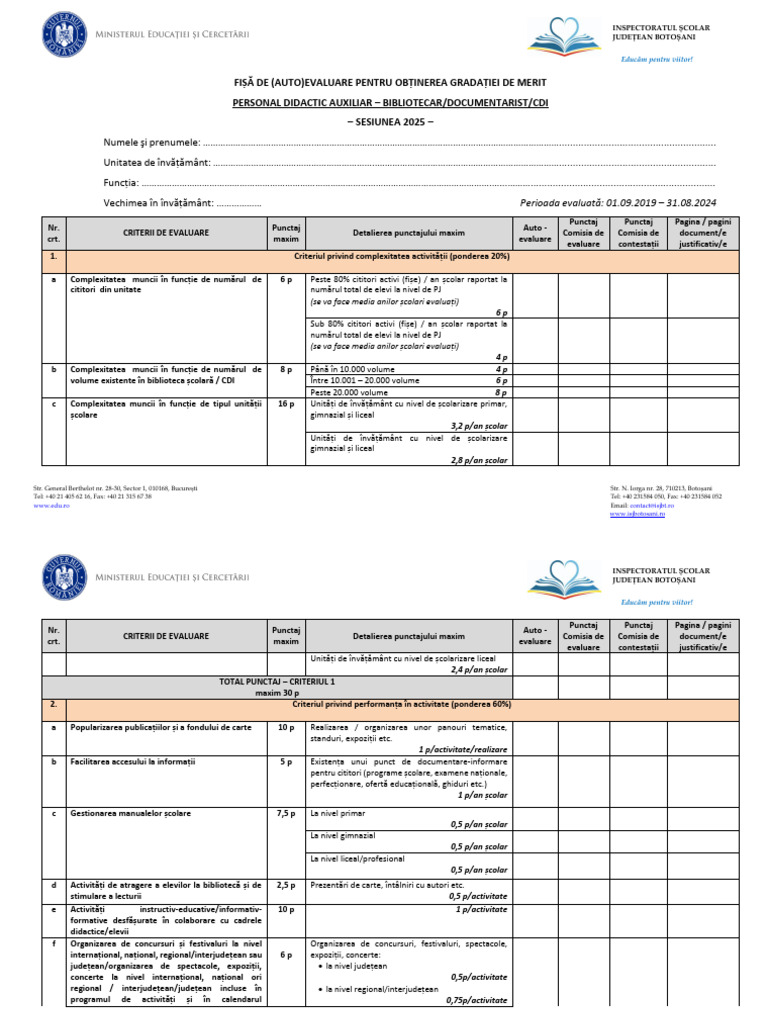 4 Fisa (Auto) Evaluare Personal Didactic Auxiliar Bibliotecar CDI 2025 ...