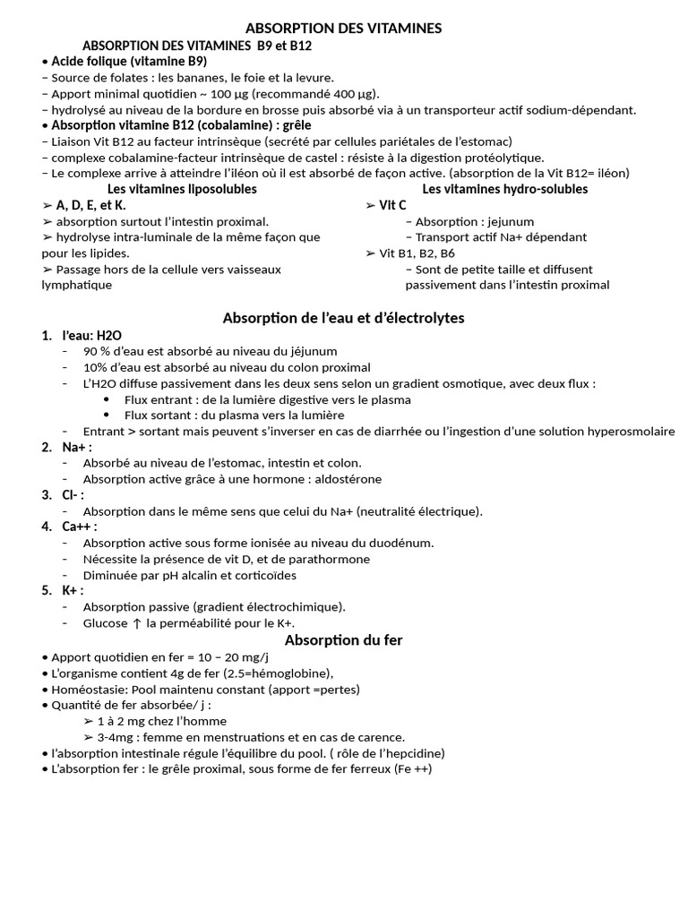 Absorption des Vitamines et Minéraux | PDF | Vitamine B12 | Vitamine