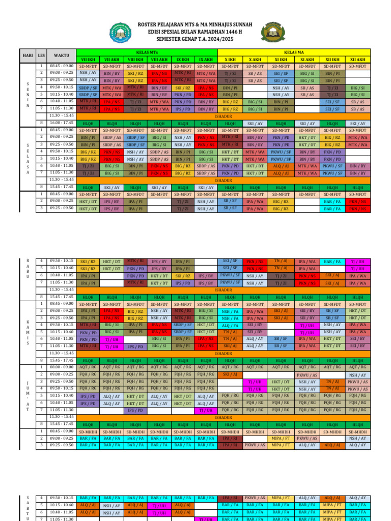 Roster Pelajaran MTS & MA Ramadan 1446 H | PDF | Islamic Theology ...