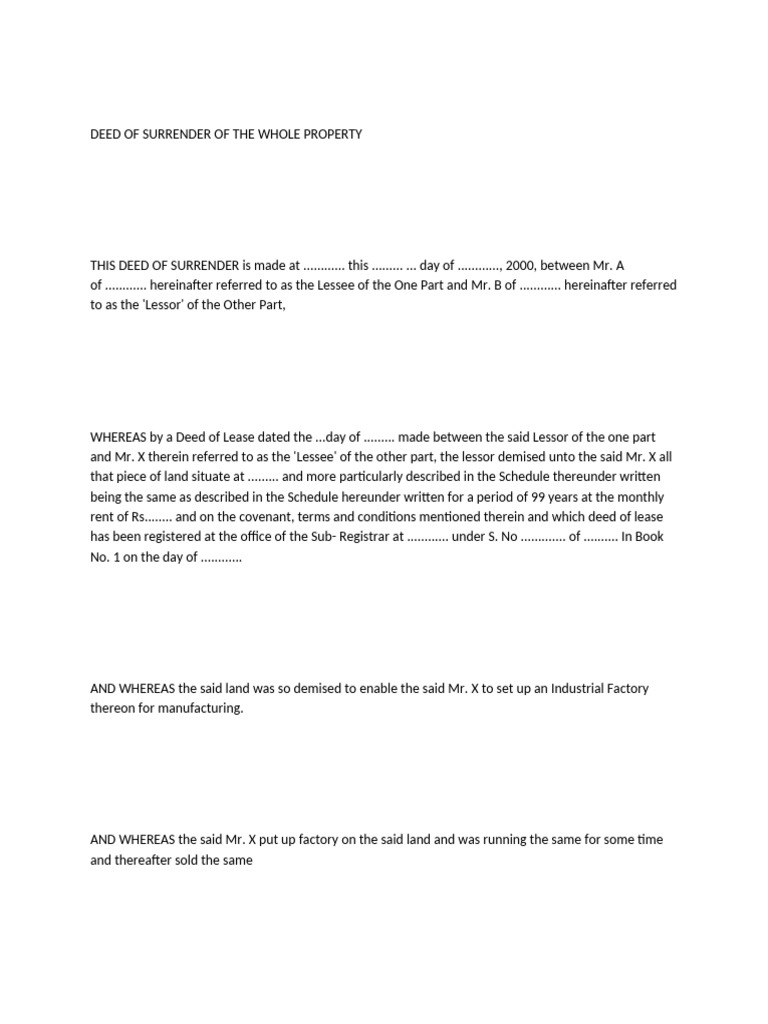 Deed of Surrender of Property | PDF | Lease | Private Law