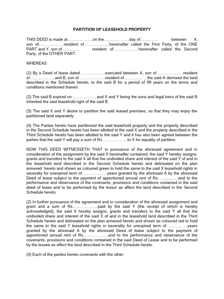 Partition of Leasehold Property Deed | PDF | Lease | Leasehold Estate