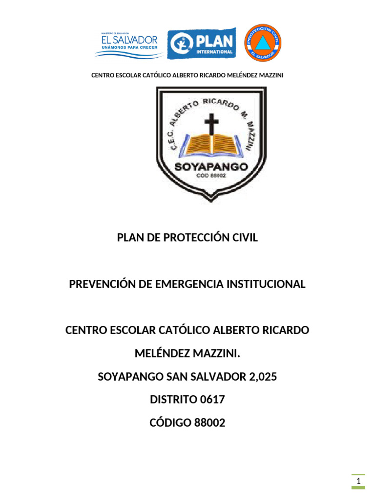 Plan Escolar de Protección Civil 1.1 | PDF | Defensa Civil | Escuelas
