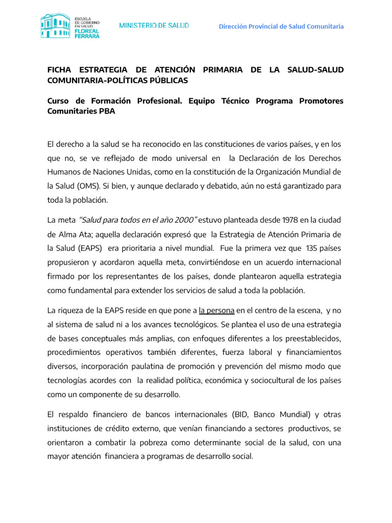 Estrategia de Atención Primaria en Salud | PDF | Cuidado de la salud ...
