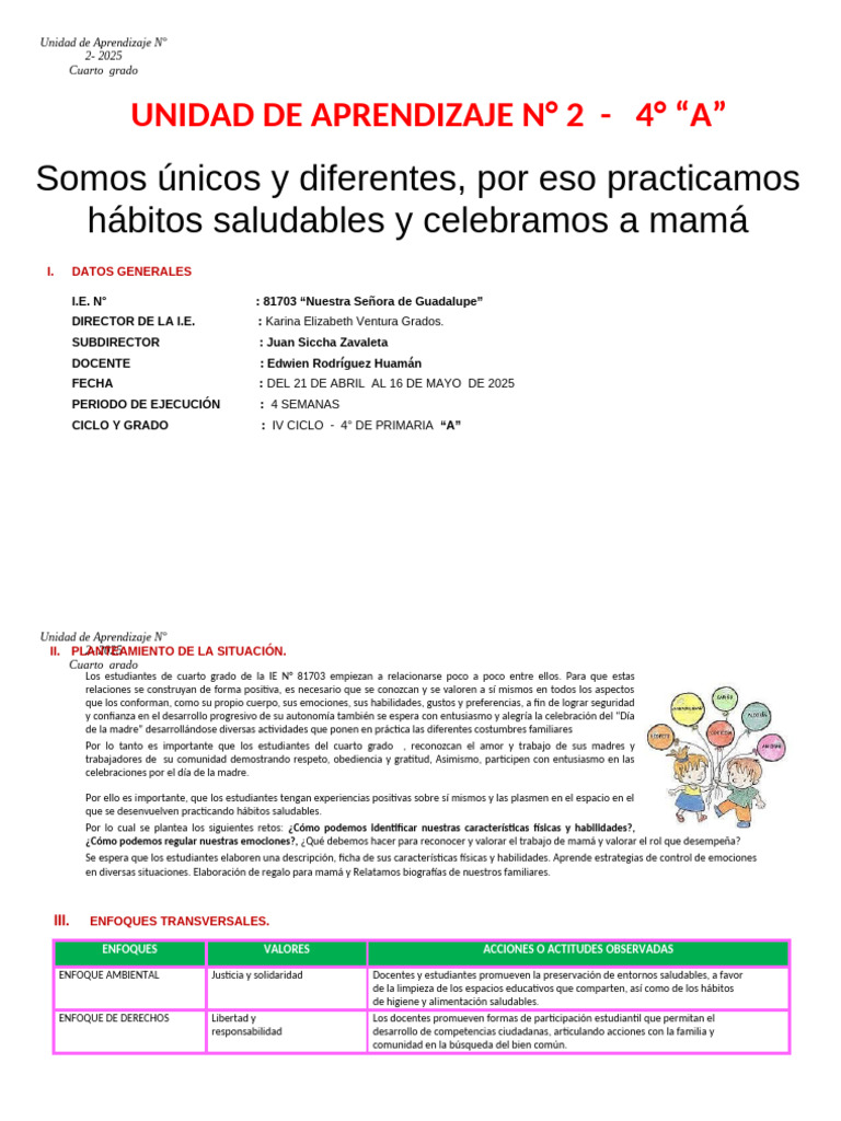 Unidad #2 - 4°-A-Marzo-Abril | PDF | Aprendizaje | Las emociones