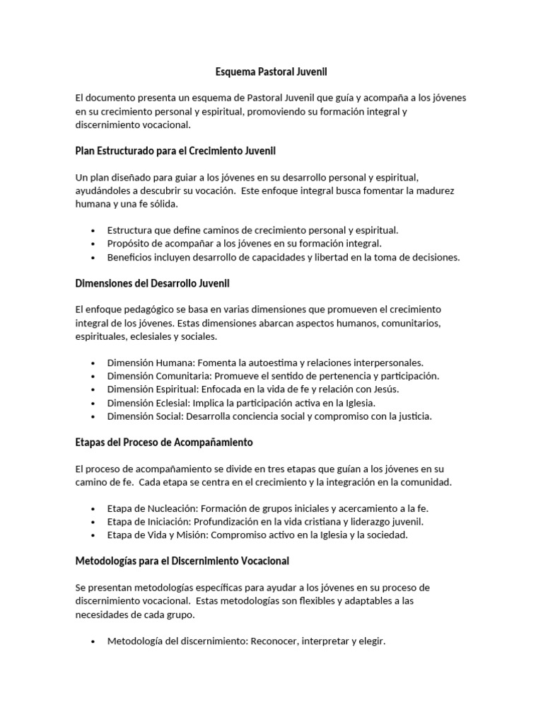Esquema de Pastoral Juvenil Integral | PDF | Desarrollo personal | Sociedad