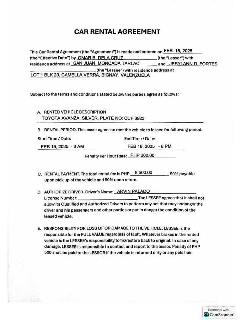 Car Rent Agreement | PDF
