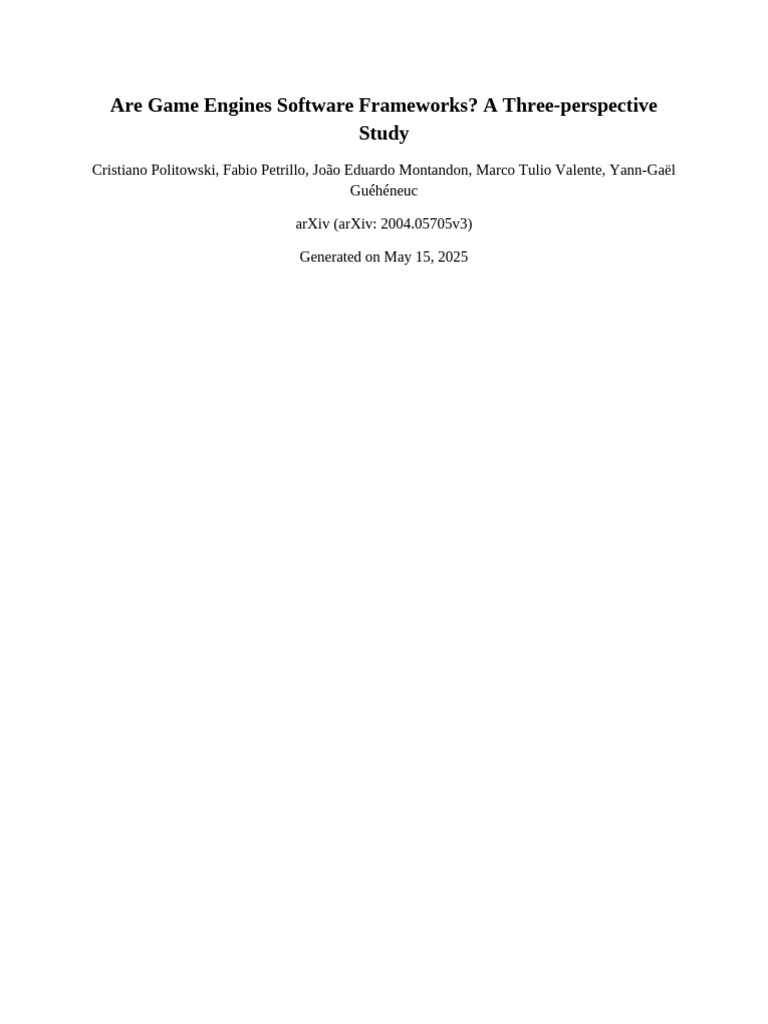 Game Engines vs. Software Frameworks | PDF | Software Engineering ...