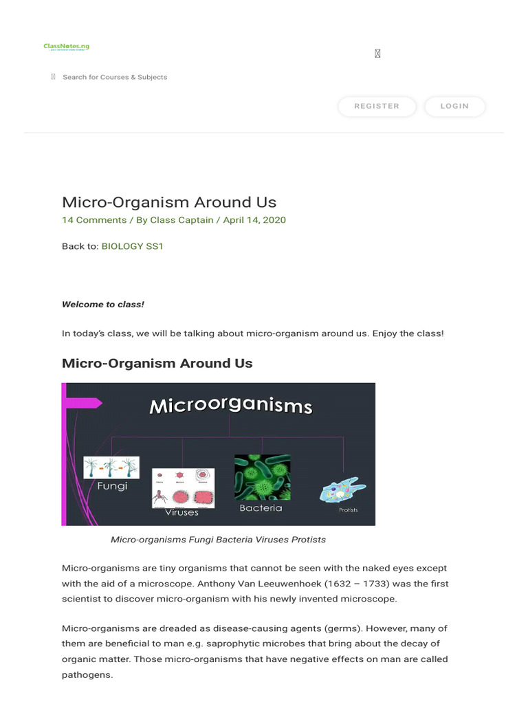 Micro-Organism Around Us - ClassNotes - NG | PDF | Bacteria | Microorganism