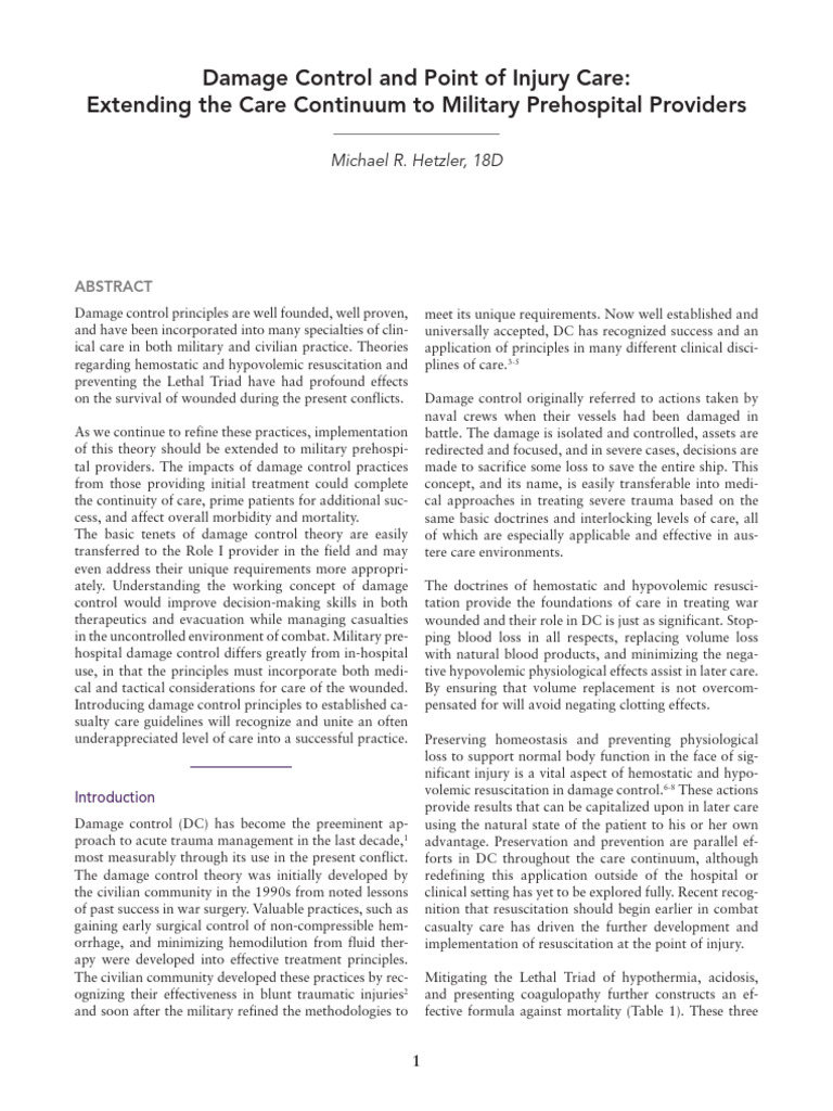 Damage Control in Military Trauma Care | PDF | Bleeding | Emergency ...