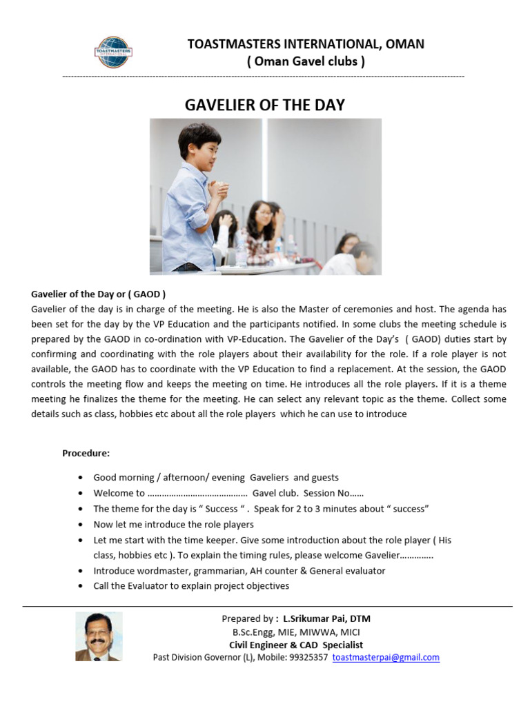 Gavelier of The Day - Role & Script | PDF